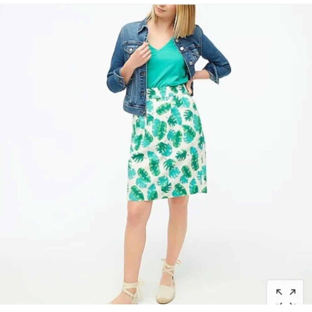 J Crew Womens Linen Blend Mini Skirt Size S Green Palm Preppy Beach Resort Vacay
